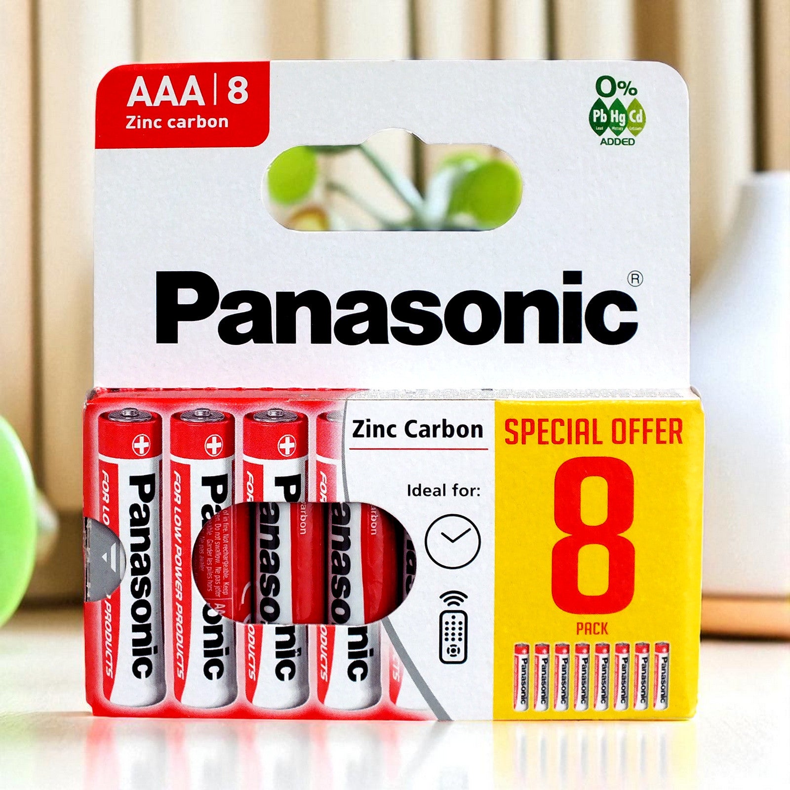 Pack of 8 Panasonic AAA Batteries | R03 1.5V Zinc Carbon | Long Expiry 05/2028