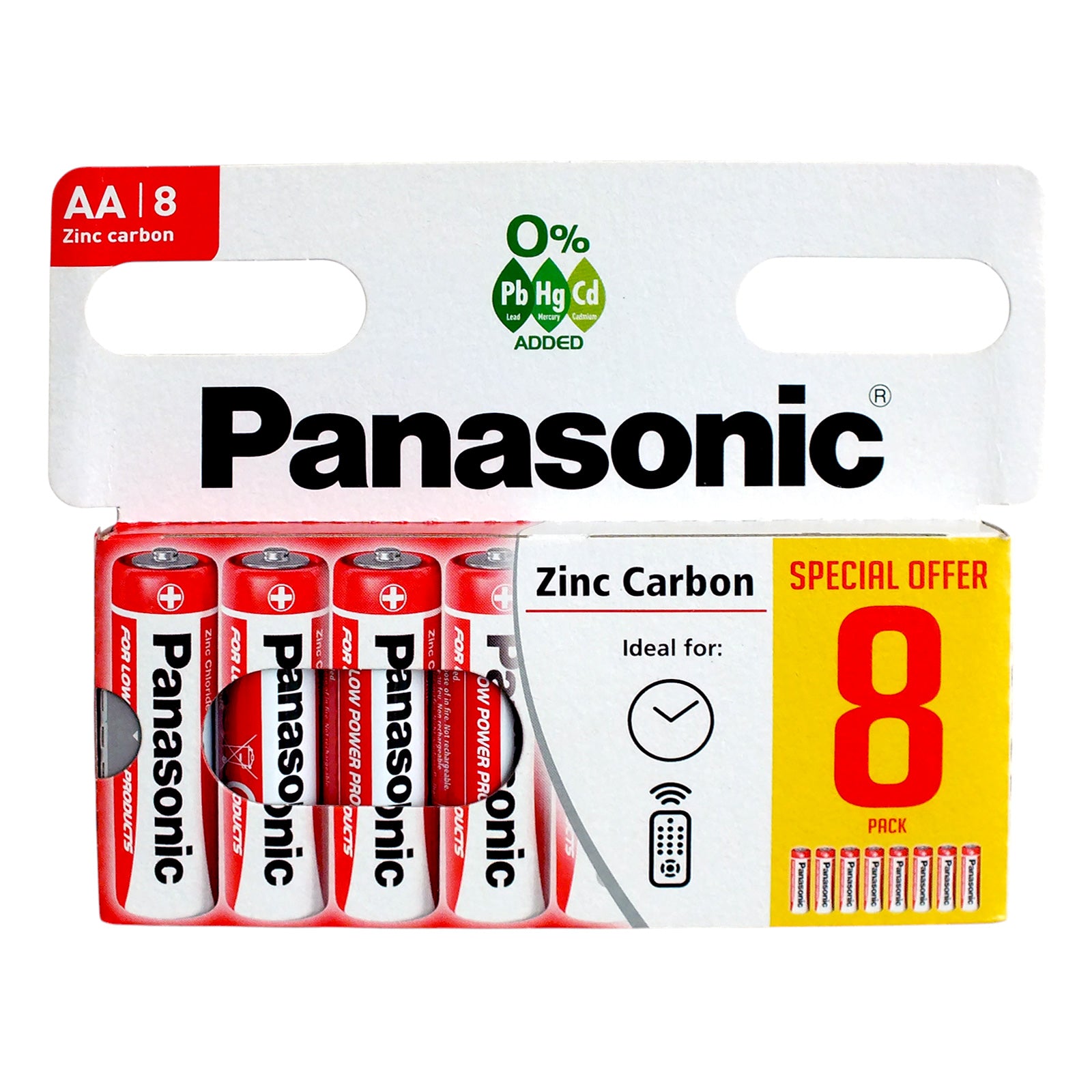 Pack of 8 Panasonic AA Batteries | R6 1.5V Zinc Carbon | Long Expiry 05/2028