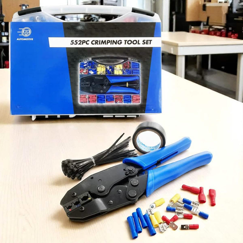 552 Piece Crimping Tool Set | Ratchet Crimping Tool plus Assorted Wire Crimp Terminals | Insulated Electrical Connectors