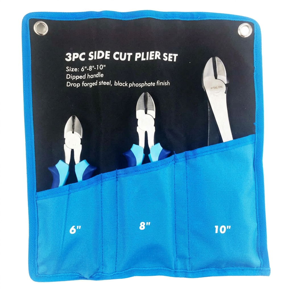 Pliers arranged in their blue storage roll