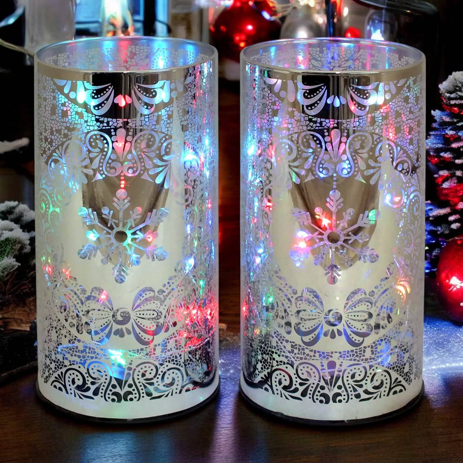 Pack of 2 Luxa Fantasia Glass Twinklers Colour Changing LED Projector Lamps | Cordless Lights