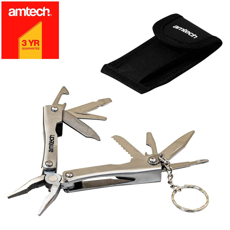 Amtech 8-in-1 Pocket Multitool | Micro Pliers Screwdrivers Bottle Opener Saw | Includes Storage Pouch