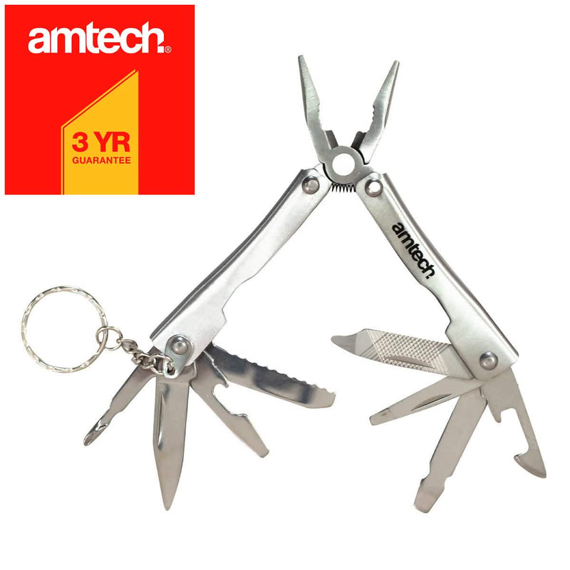 Amtech 8-in-1 Pocket Multitool | Micro Pliers Screwdrivers Bottle Opener Saw | Includes Storage Pouch