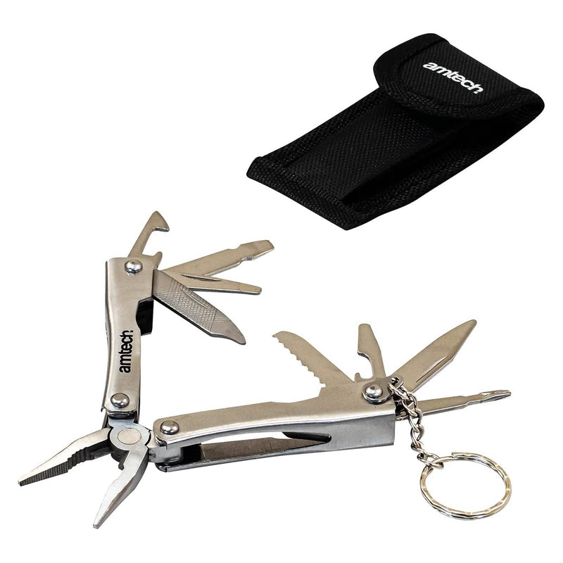 Amtech 8-in-1 Pocket Multitool | Micro Pliers Screwdrivers Bottle Opener Saw | Includes Storage Pouch