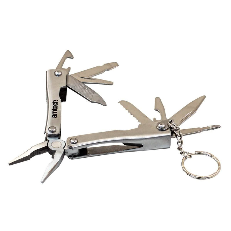 Amtech 8-in-1 Pocket Multitool | Micro Pliers Screwdrivers Bottle Opener Saw | Includes Storage Pouch