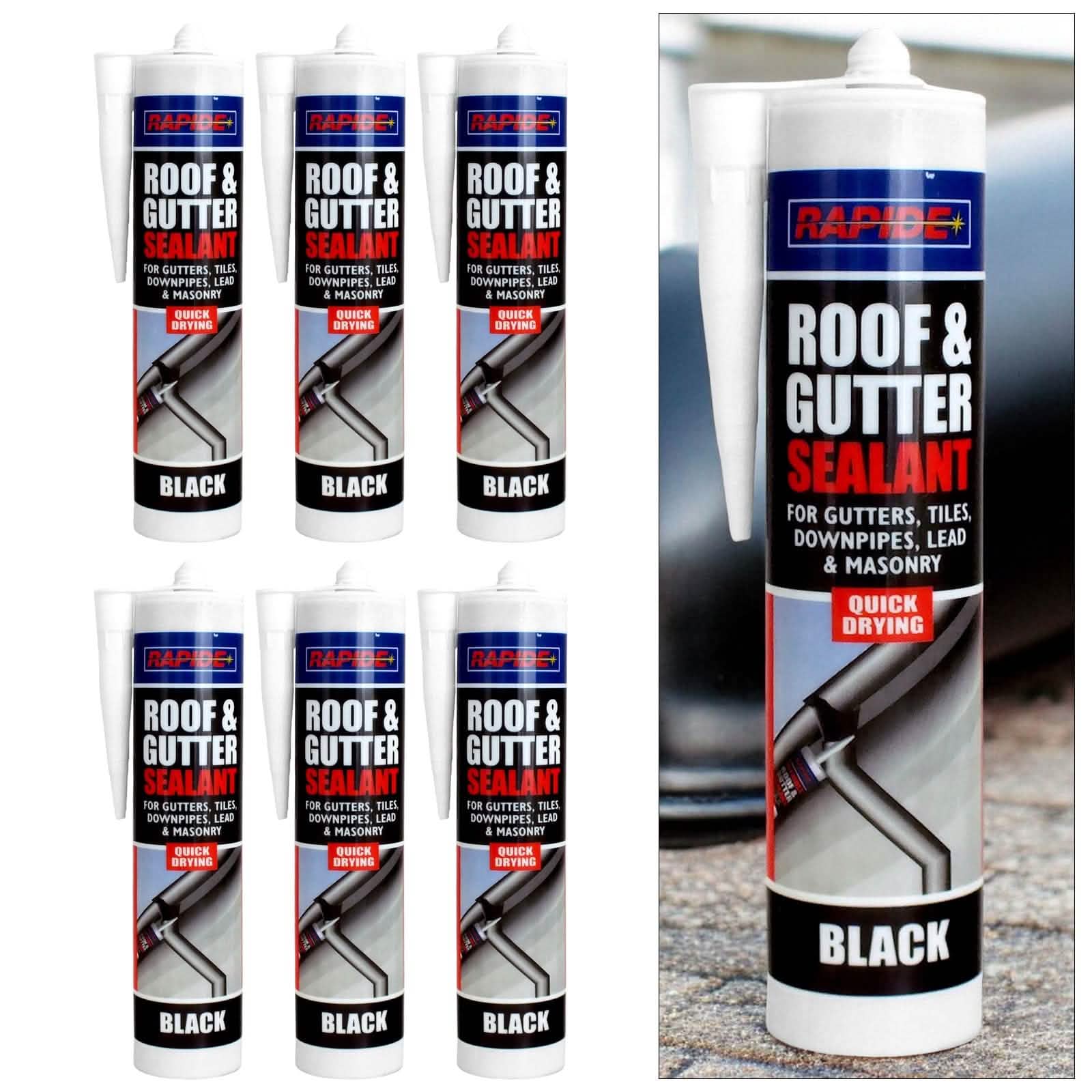 Rapide Roof & Gutter Sealant 6 x Rapide Black Roof & Gutter Sealant | 6 x 260ml Cartridges