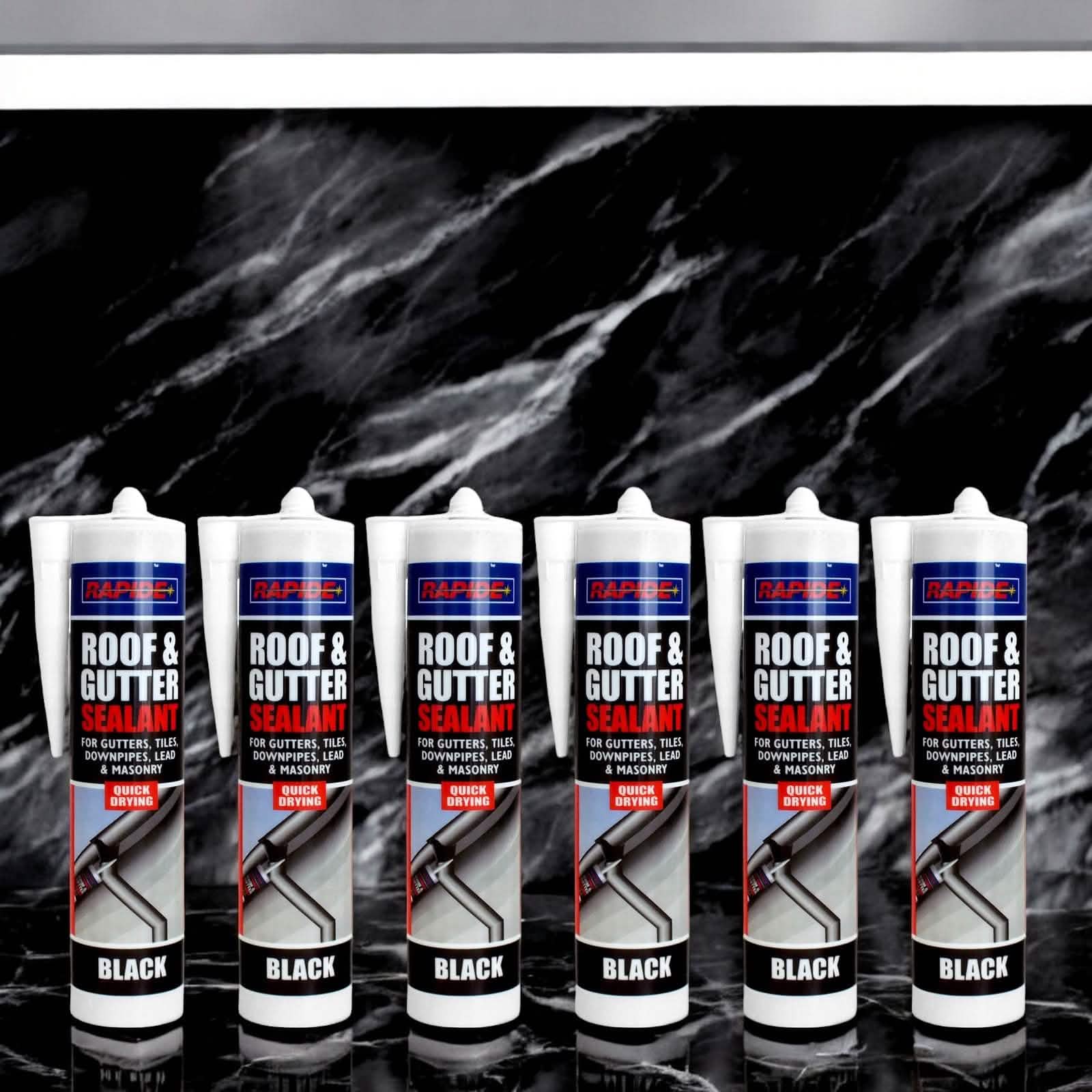 Rapide Roof & Gutter Sealant 6 x Rapide Black Roof & Gutter Sealant | 6 x 260ml Cartridges