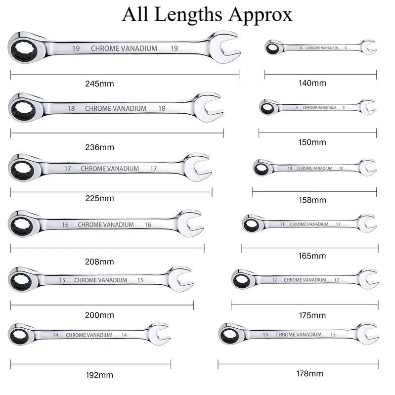 Ratchet Spanners Metric Combination Fixed Head 8mm - 32mm