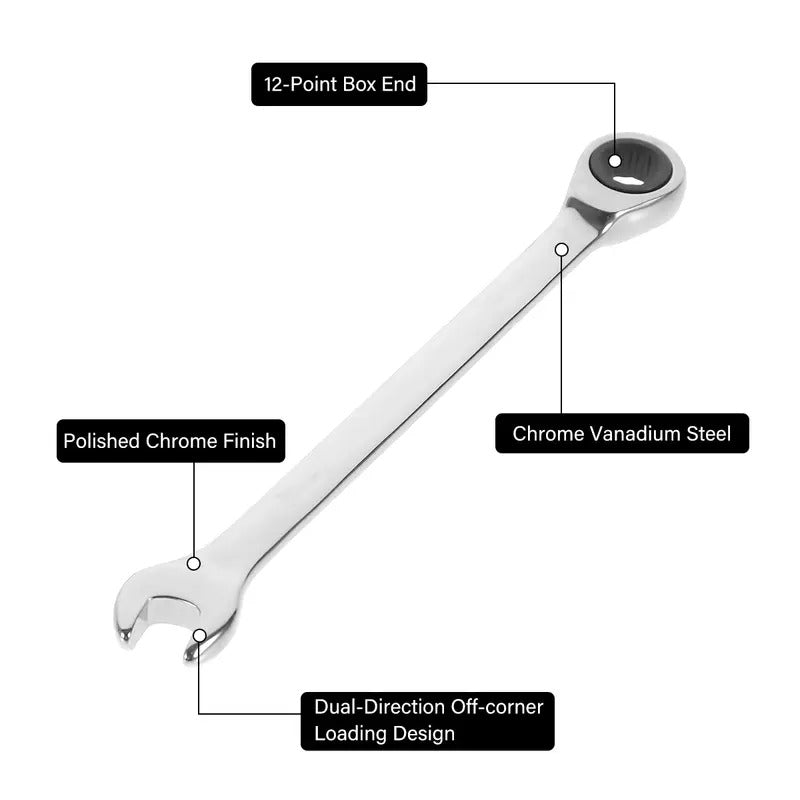 Ratchet Spanners Metric Combination Fixed Head 8mm - 32mm