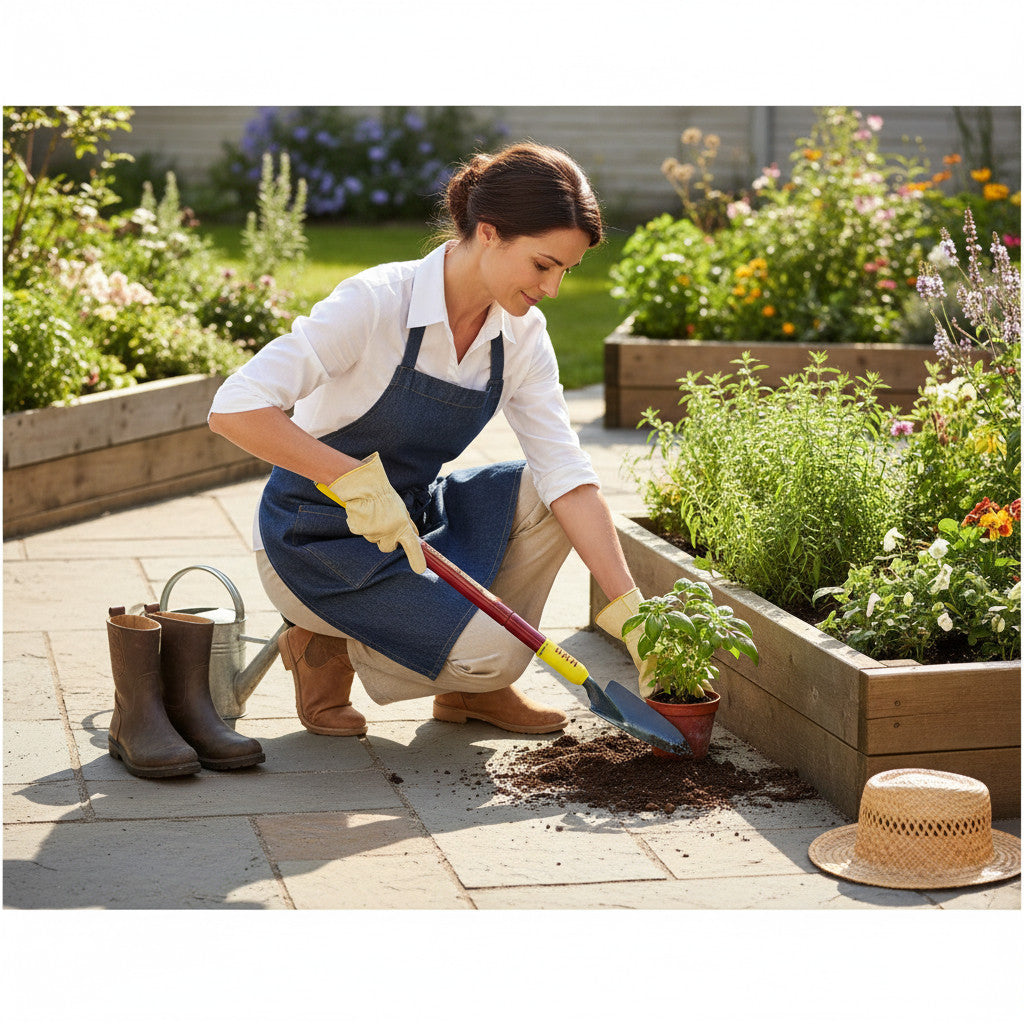 3pc Telescopic Garden Hand Tools Set with Soft Grip Extending Handles | Fork, Trowel, Weeder & Hoe