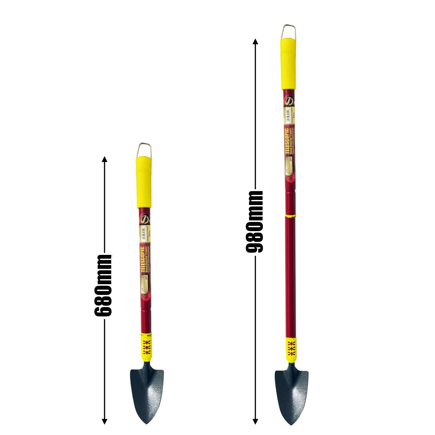 3pc Telescopic Garden Hand Tools Set with Soft Grip Extending Handles | Fork, Trowel, Weeder & Hoe