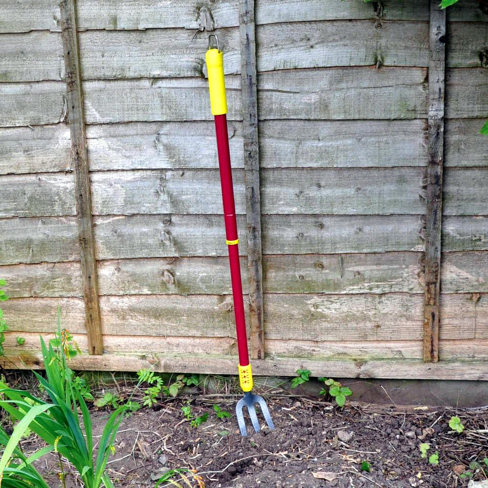 3pc Telescopic Garden Hand Tools Set with Soft Grip Extending Handles | Fork, Trowel, Weeder & Hoe