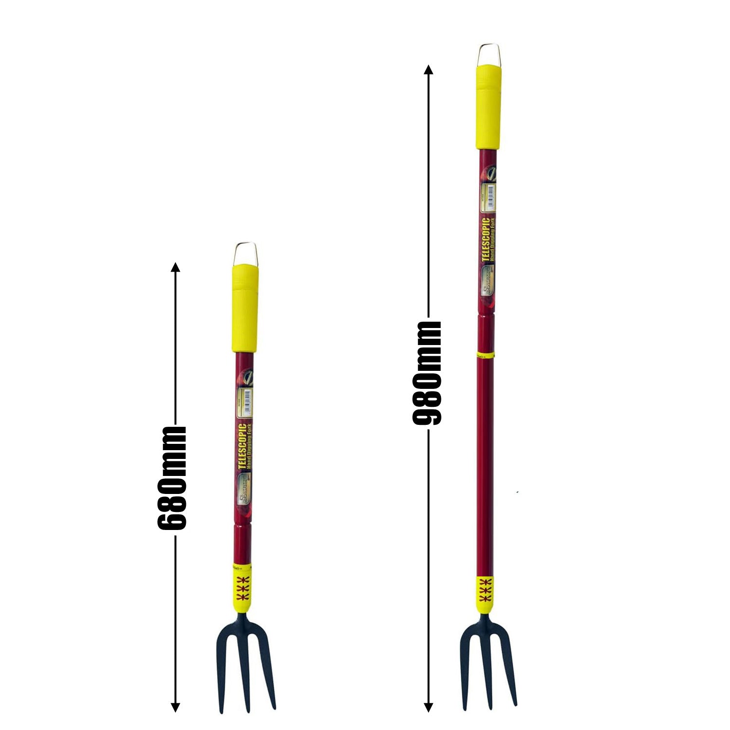 3pc Telescopic Garden Hand Tools Set with Soft Grip Extending Handles | Fork, Trowel, Weeder & Hoe