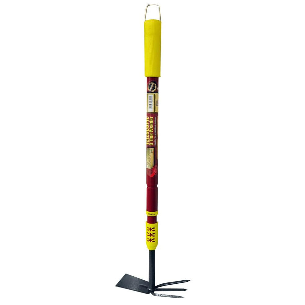 3pc Telescopic Garden Hand Tools Set with Soft Grip Extending Handles | Fork, Trowel, Weeder & Hoe