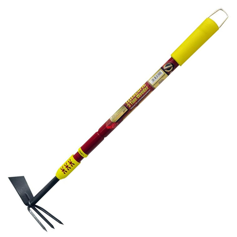 3pc Telescopic Garden Hand Tools Set with Soft Grip Extending Handles | Fork, Trowel, Weeder & Hoe