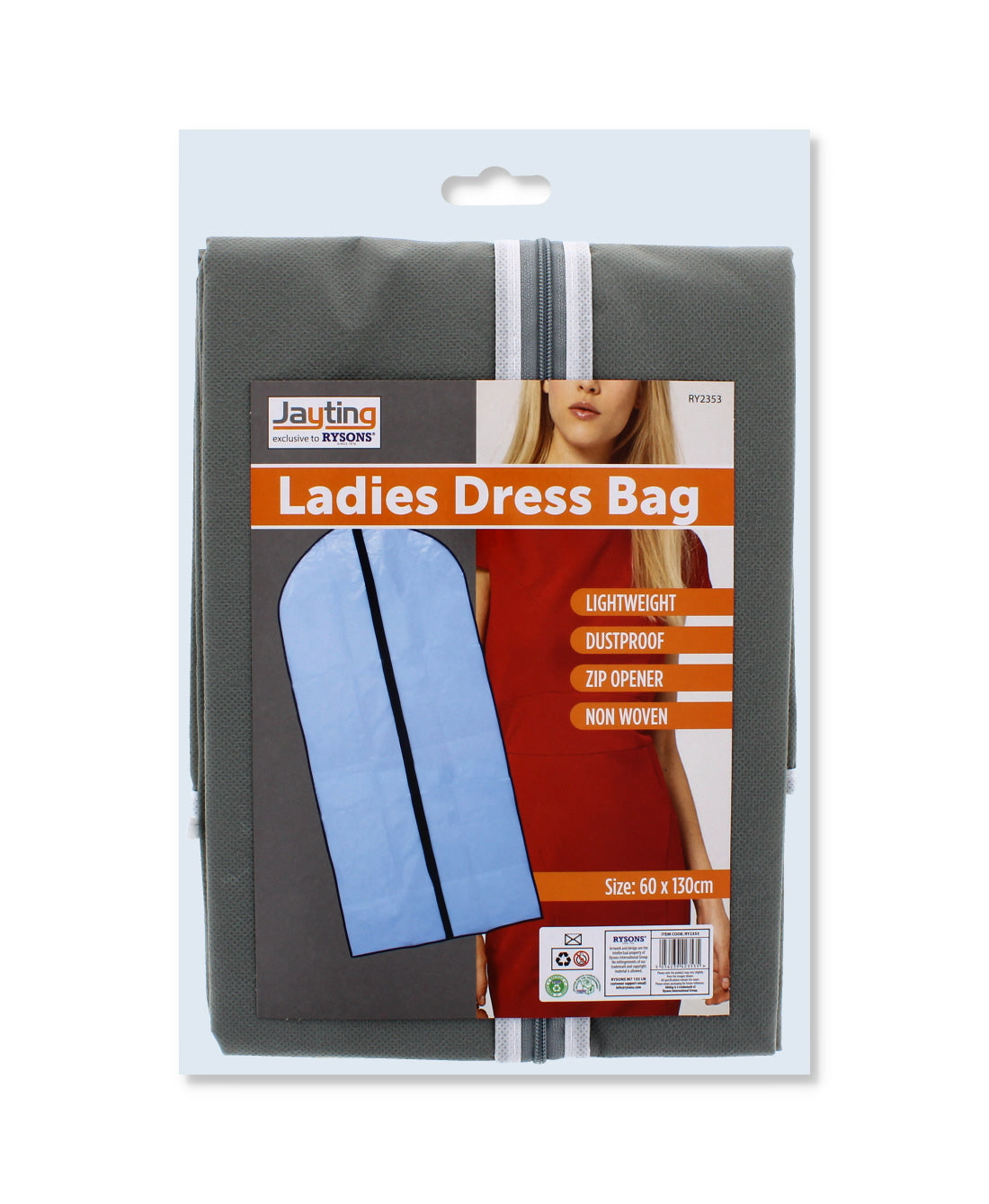 Ladies Dress Bag with Zip Non Woven Lightweight Clothes Protector -  60 x 130cm