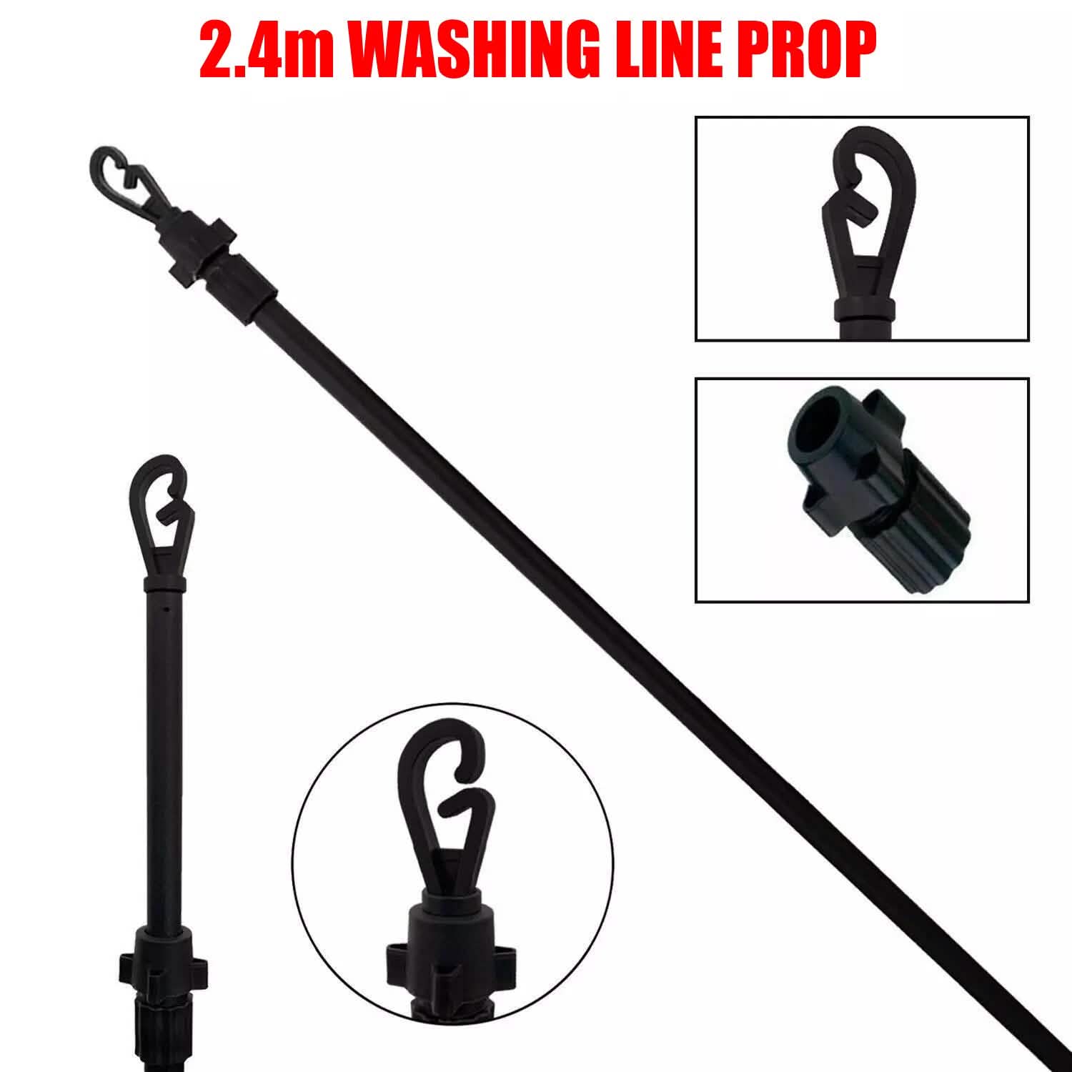 2.4m Telescopic Clothes Pole Washing Line Prop | Extendable Twist Lock Operation | Choice of Colour