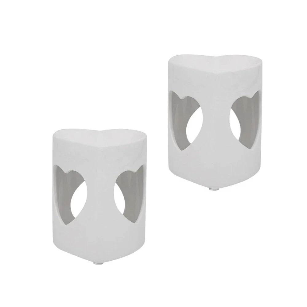 2 White Heart Tealight Wax Melt Warmers & Oil Burners with Candle & Melts