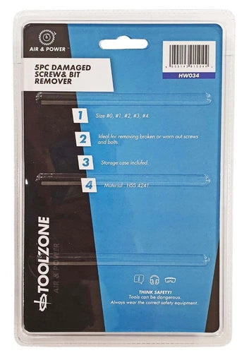 Damaged Screw And Drill Bit Remover Set 5Pc Hss4241 Steel - Toolzone KDPHW034