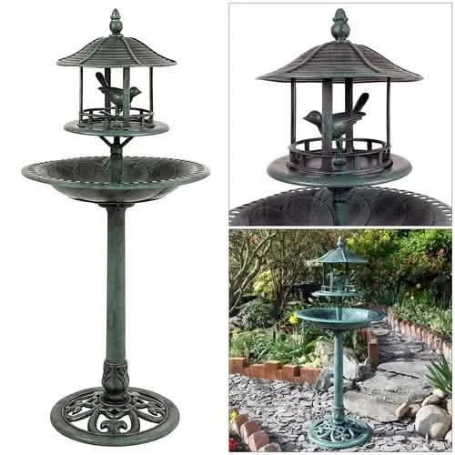Garden Bird Bath & Feeding Table Antique Ornamental Style Pedestal Bird Feeder