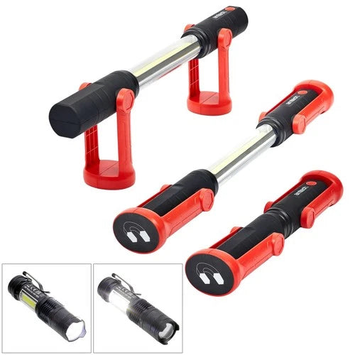 2pc Cordless LED Garage Inspection Lamp Worklight & Torch Set USB Rechargeable