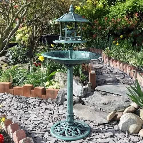 Garden Bird Bath & Feeding Table Antique Ornamental Style Pedestal Bird Feeder