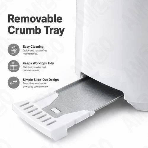 Elpine 2 Slice Toaster 700W Pop Up Bread Toaster 6 Browning Settings White
