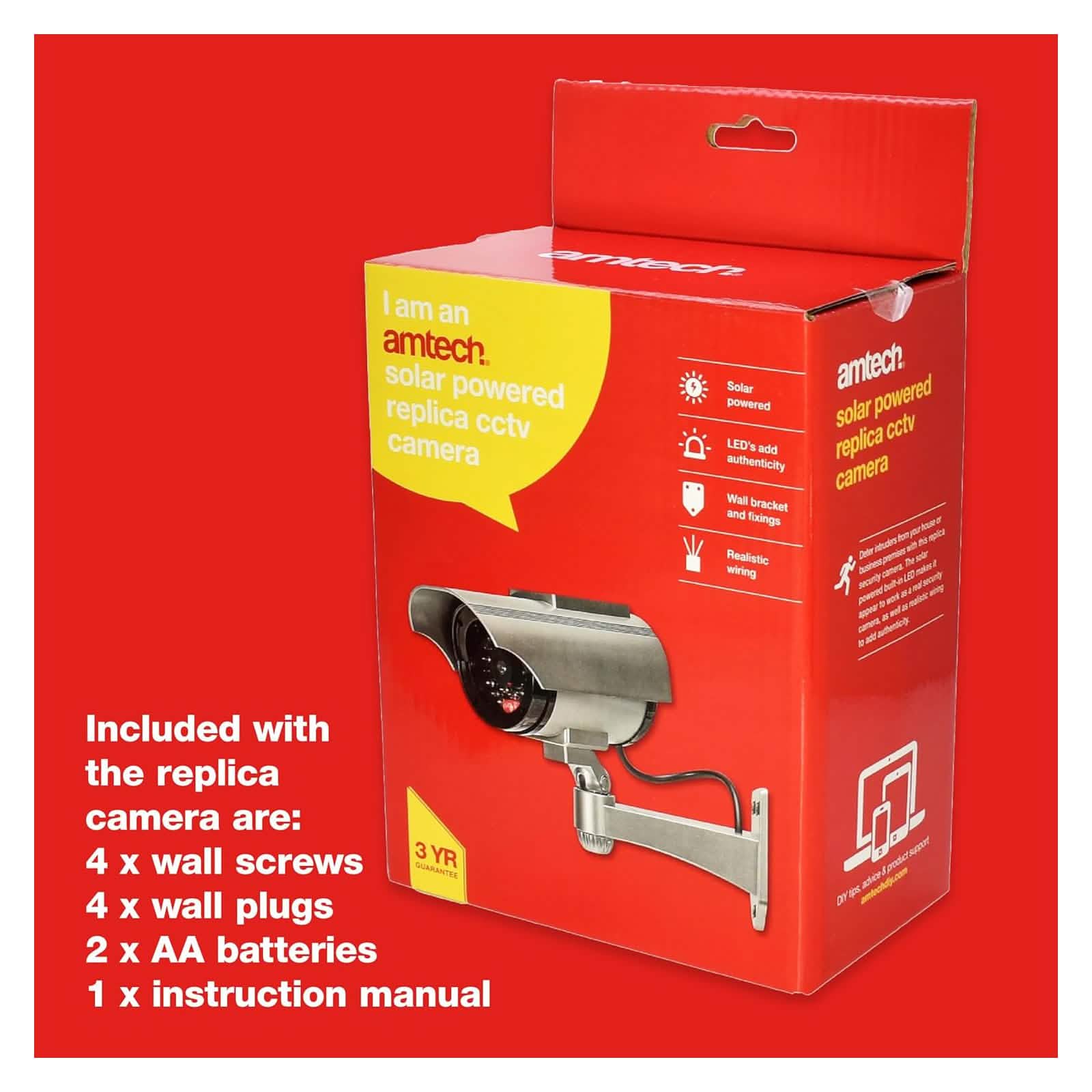 Pack of 2 Dummy CCTV Security Cameras with Solar Powered Flashing LED Lights
