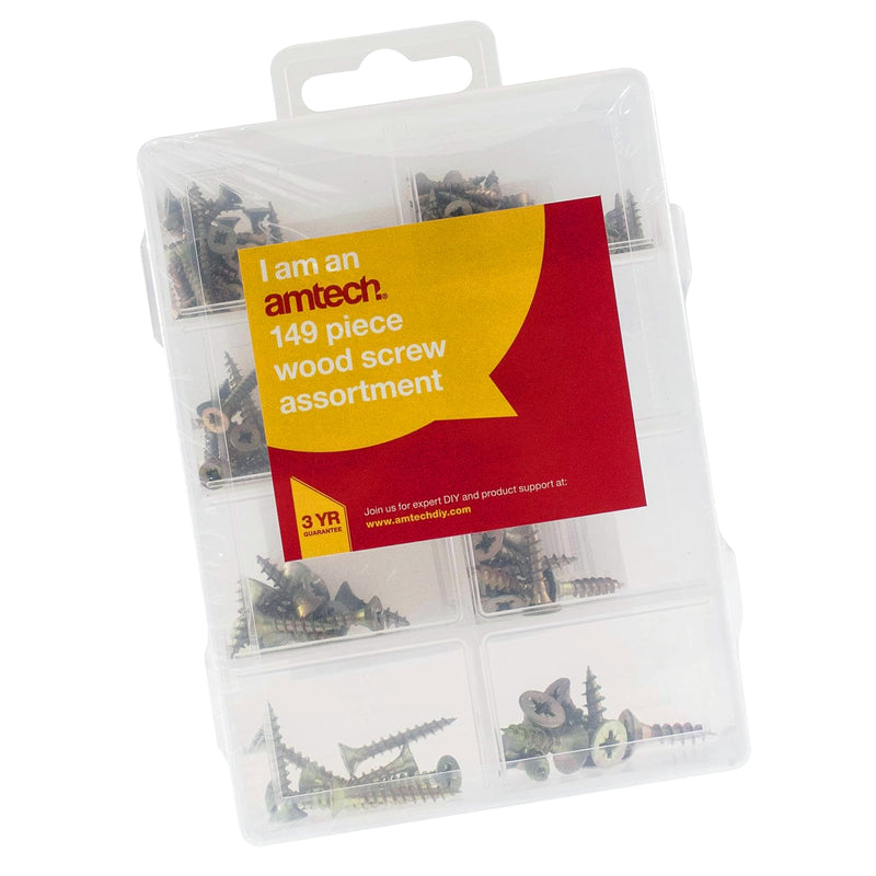 Amtech 149pc Wood Screws Assortment | Pozi Countersunk Woodscrews & Storage Case