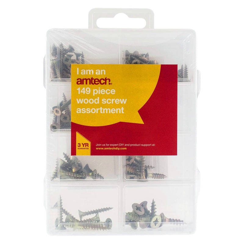 Amtech 149pc Wood Screws Assortment | Pozi Countersunk Woodscrews & Storage Case