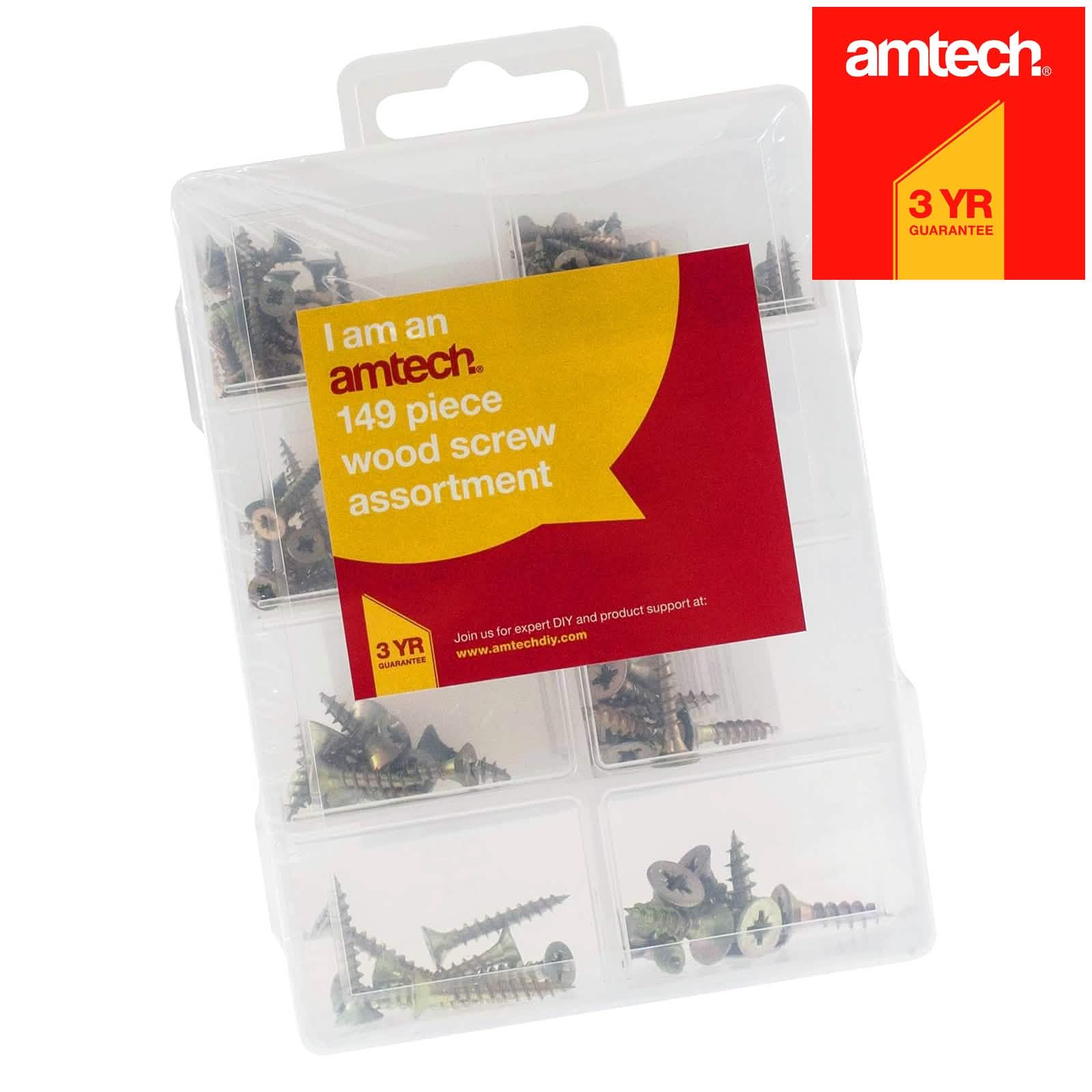 Amtech 149pc Wood Screws Assortment | Pozi Countersunk Woodscrews & Storage Case