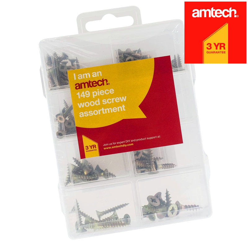 Amtech 149pc Wood Screws Assortment | Pozi Countersunk Woodscrews & Storage Case