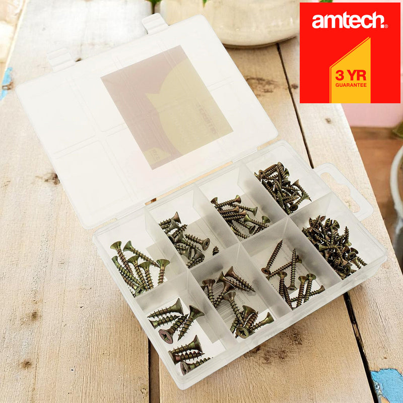 Amtech 149pc Wood Screws Assortment | Pozi Countersunk Woodscrews & Storage Case