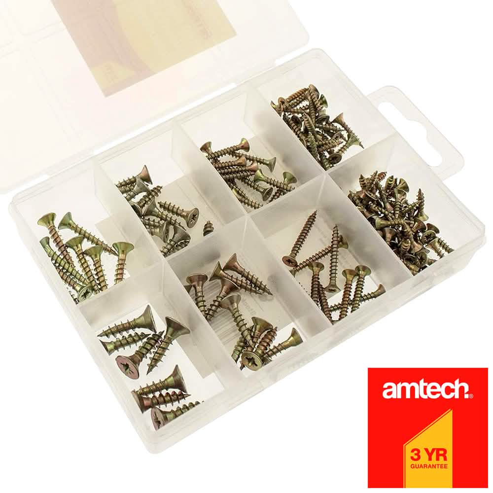 Amtech 149pc Wood Screws Assortment | Pozi Countersunk Woodscrews & Storage Case
