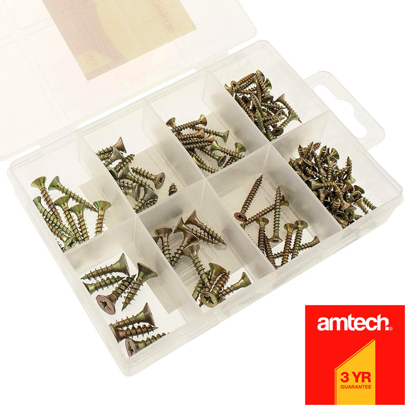 Amtech 149pc Wood Screws Assortment | Pozi Countersunk Woodscrews & Storage Case