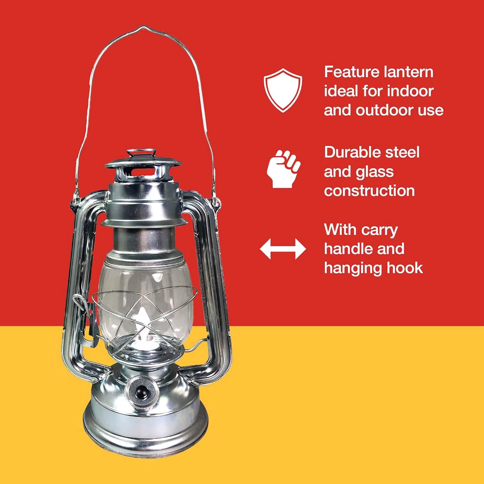 LED Hurricane Lantern Flickering Flame Effect Storm Lamp Tent Light + Batteries