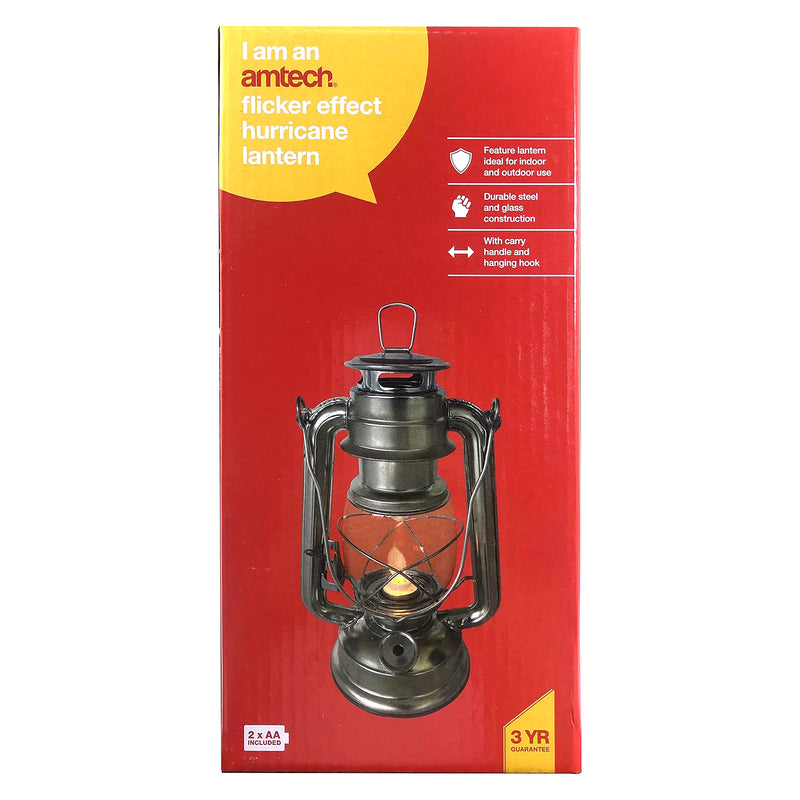 Amtech LED Hurricane Lantern Flickering Flame Effect Storm Lamp Tent Light | Batteries Included