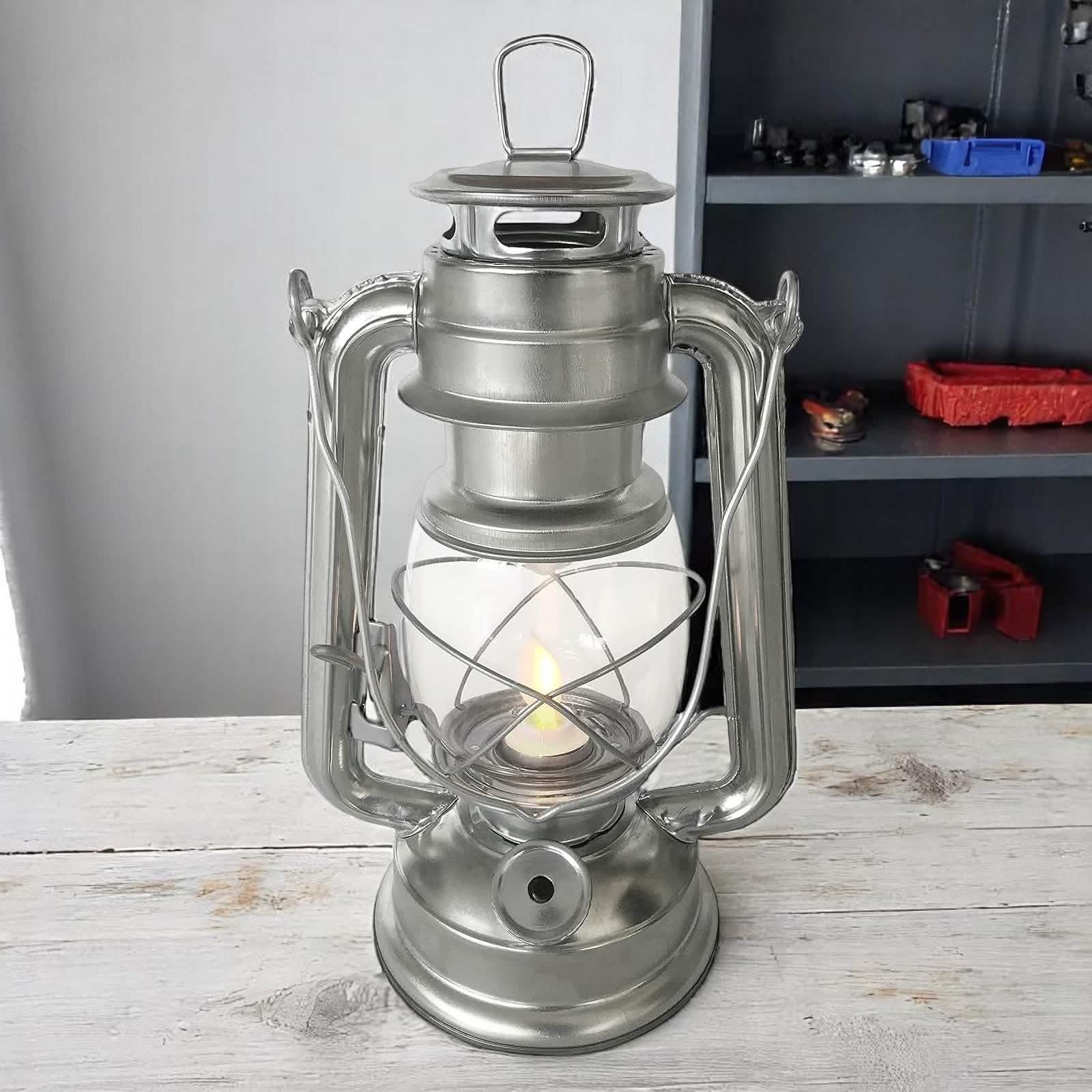 LED Hurricane Lantern Flickering Flame Effect Storm Lamp Tent Light + Batteries