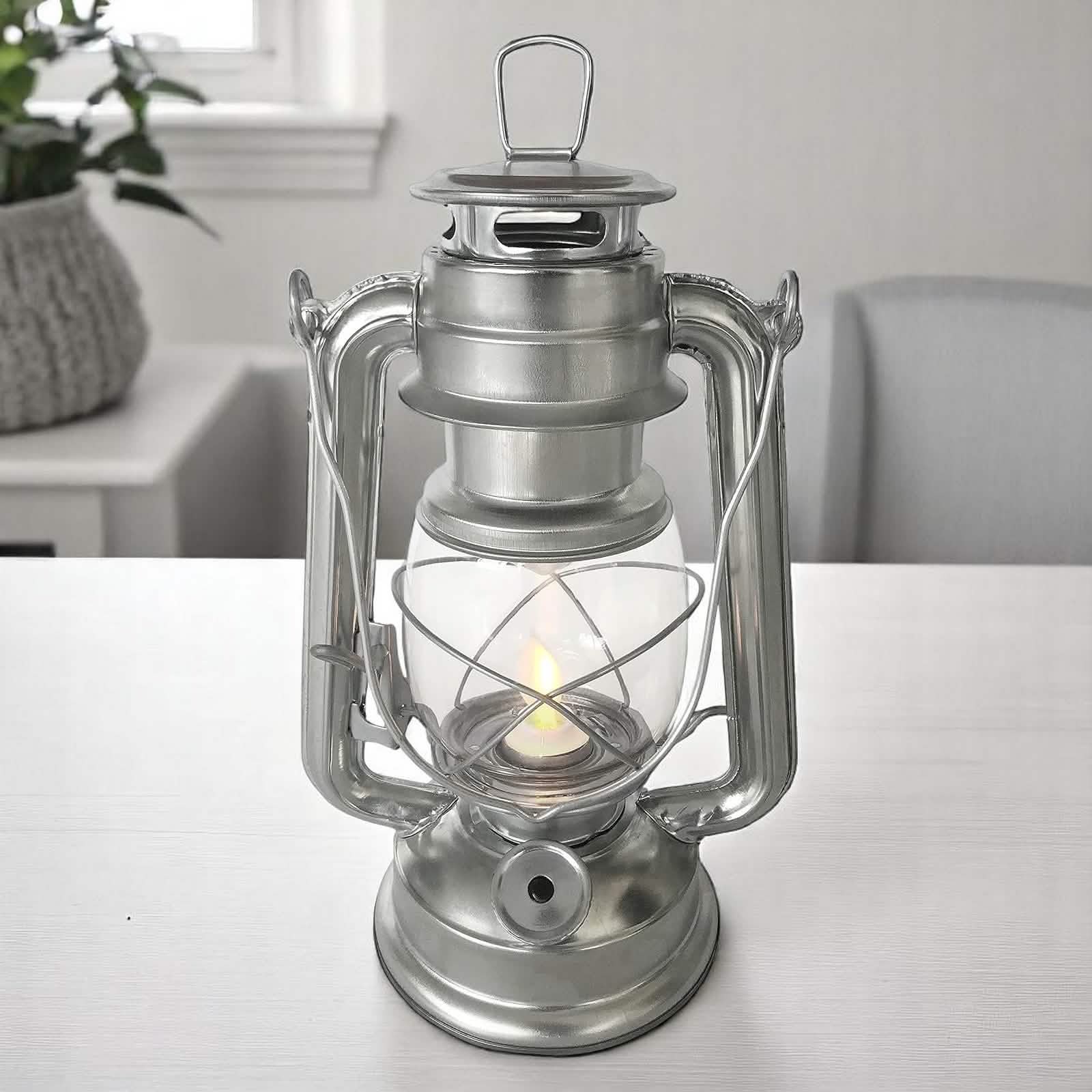LED Hurricane Lantern Flickering Flame Effect Storm Lamp Tent Light + Batteries