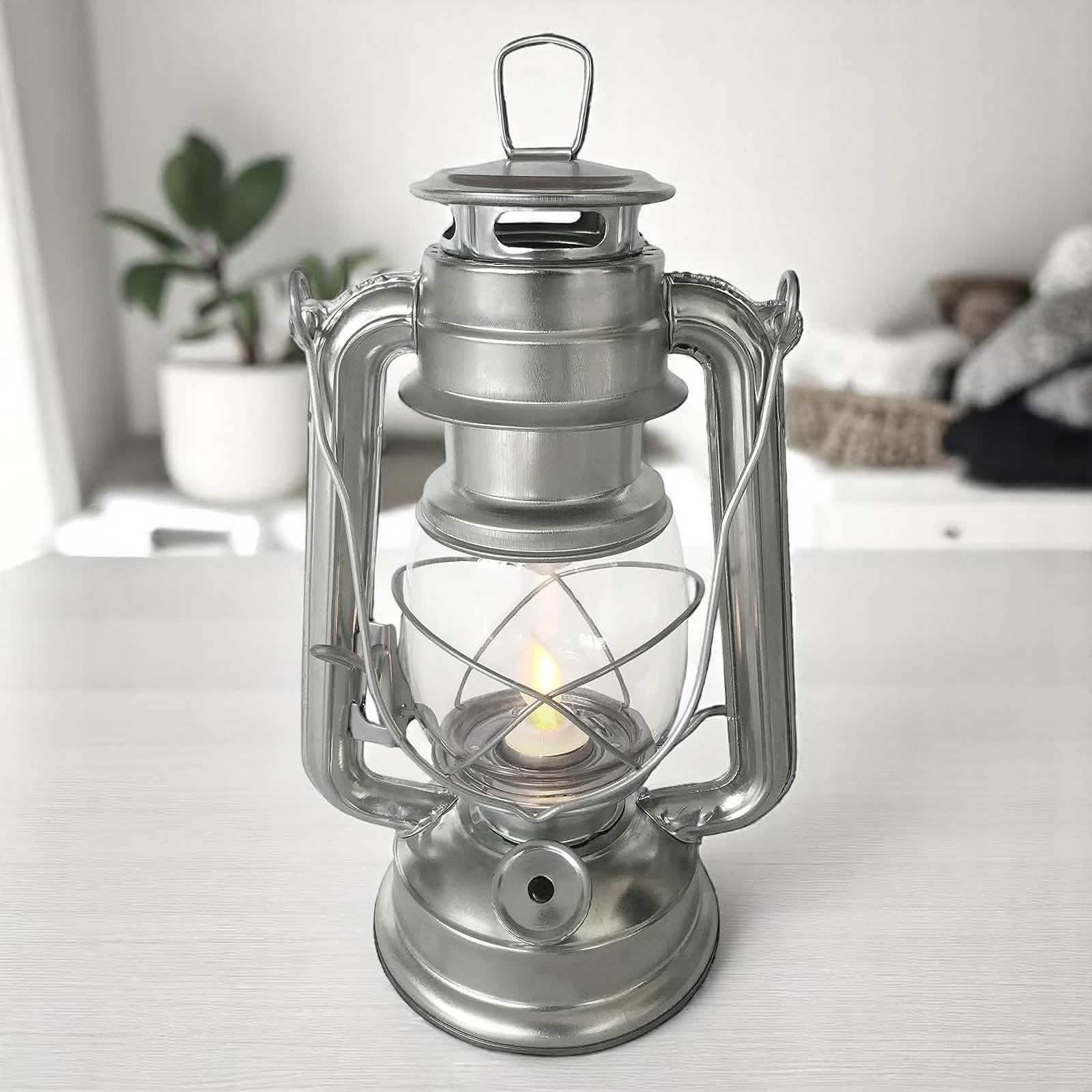 LED Hurricane Lantern Flickering Flame Effect Storm Lamp Tent Light + Batteries