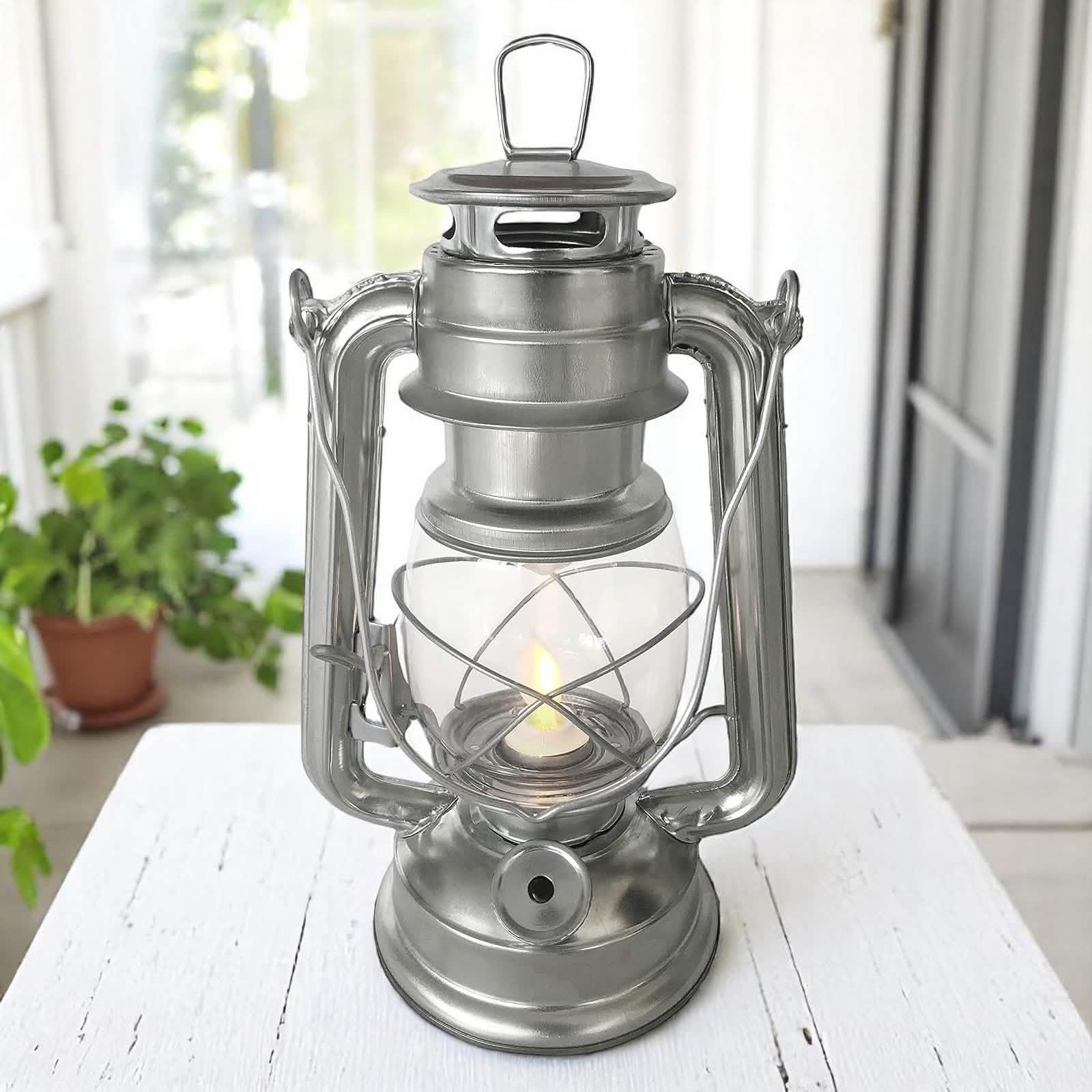 LED Hurricane Lantern Flickering Flame Effect Storm Lamp Tent Light + Batteries