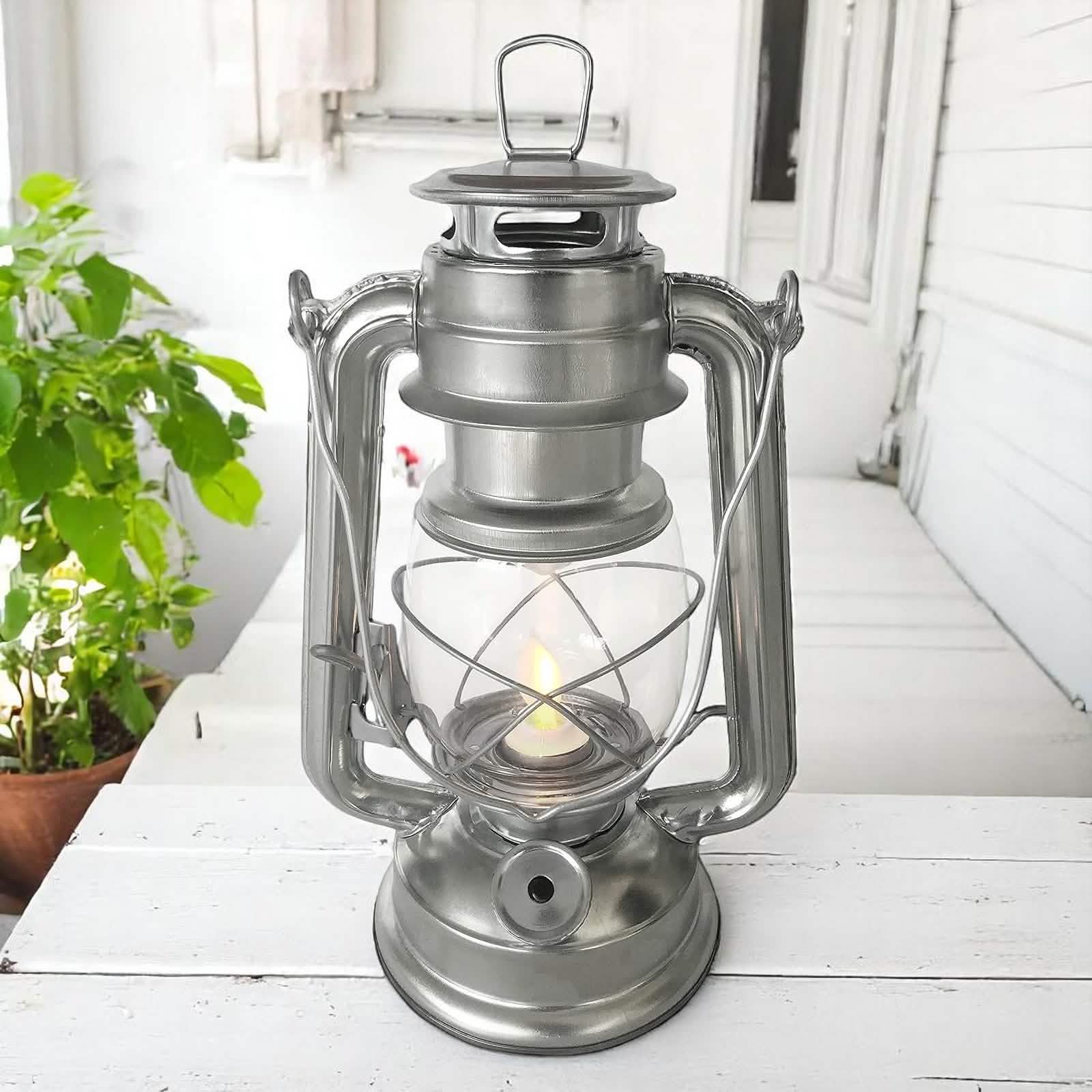 LED Hurricane Lantern Flickering Flame Effect Storm Lamp Tent Light + Batteries