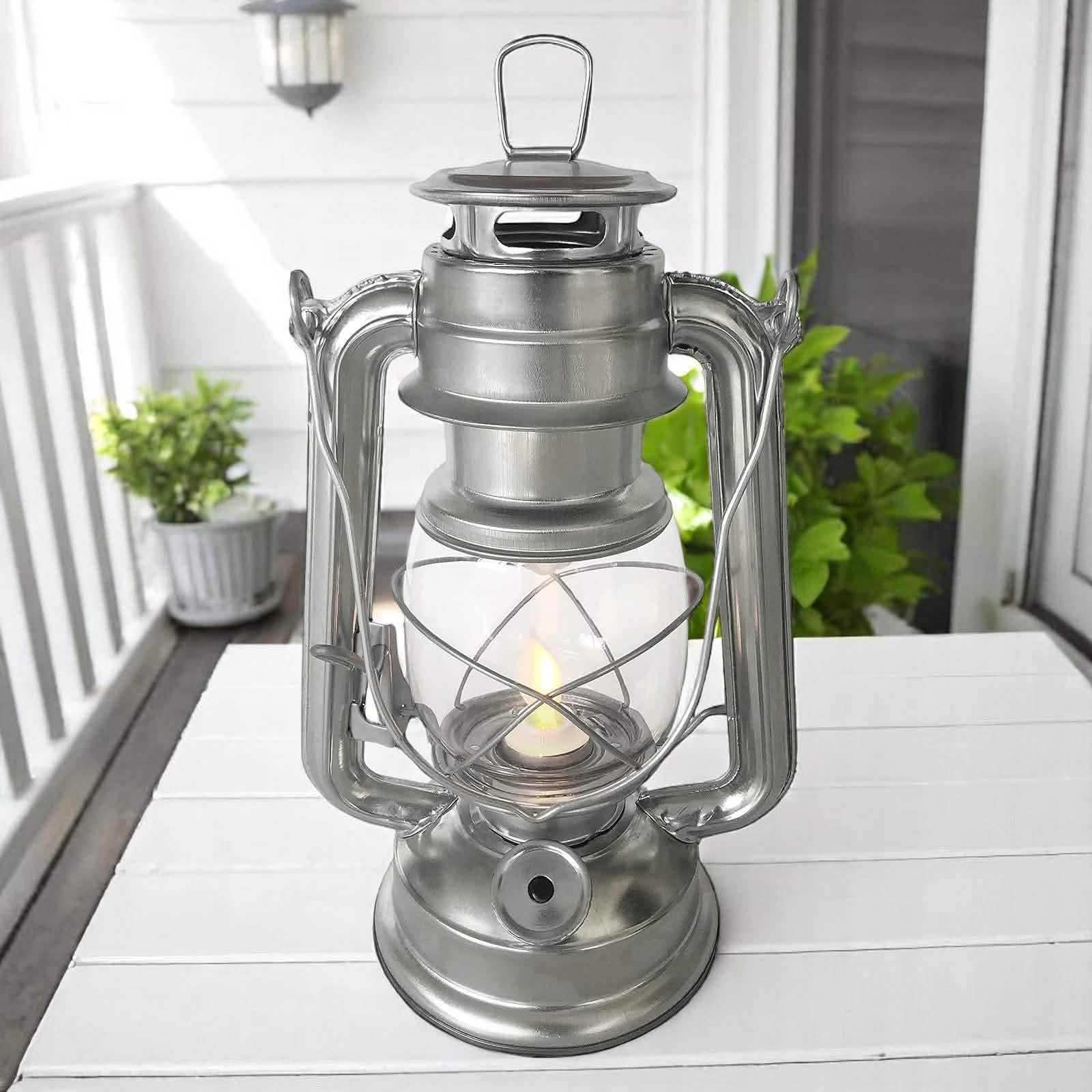 Set of 2 Amtech LED Hurricane Lanterns | Flickering Flame Effect Storm Lamps | Batteries included