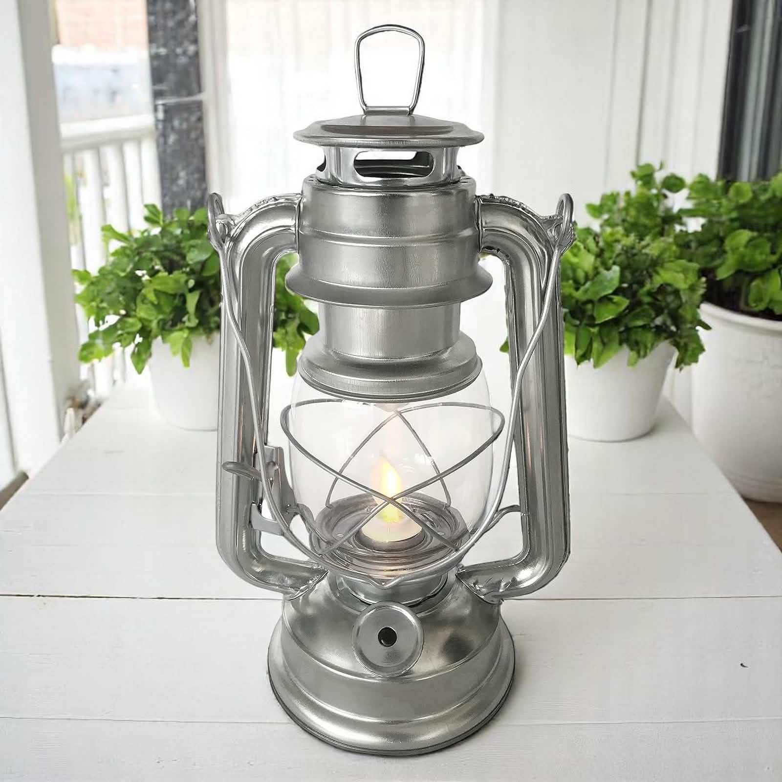Set of 2 Amtech LED Hurricane Lanterns | Flickering Flame Effect Storm Lamps | Batteries included