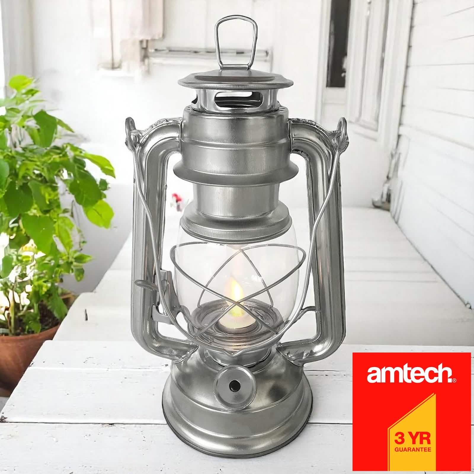 Set of 2 Amtech LED Hurricane Lanterns | Flickering Flame Effect Storm Lamps | Batteries included