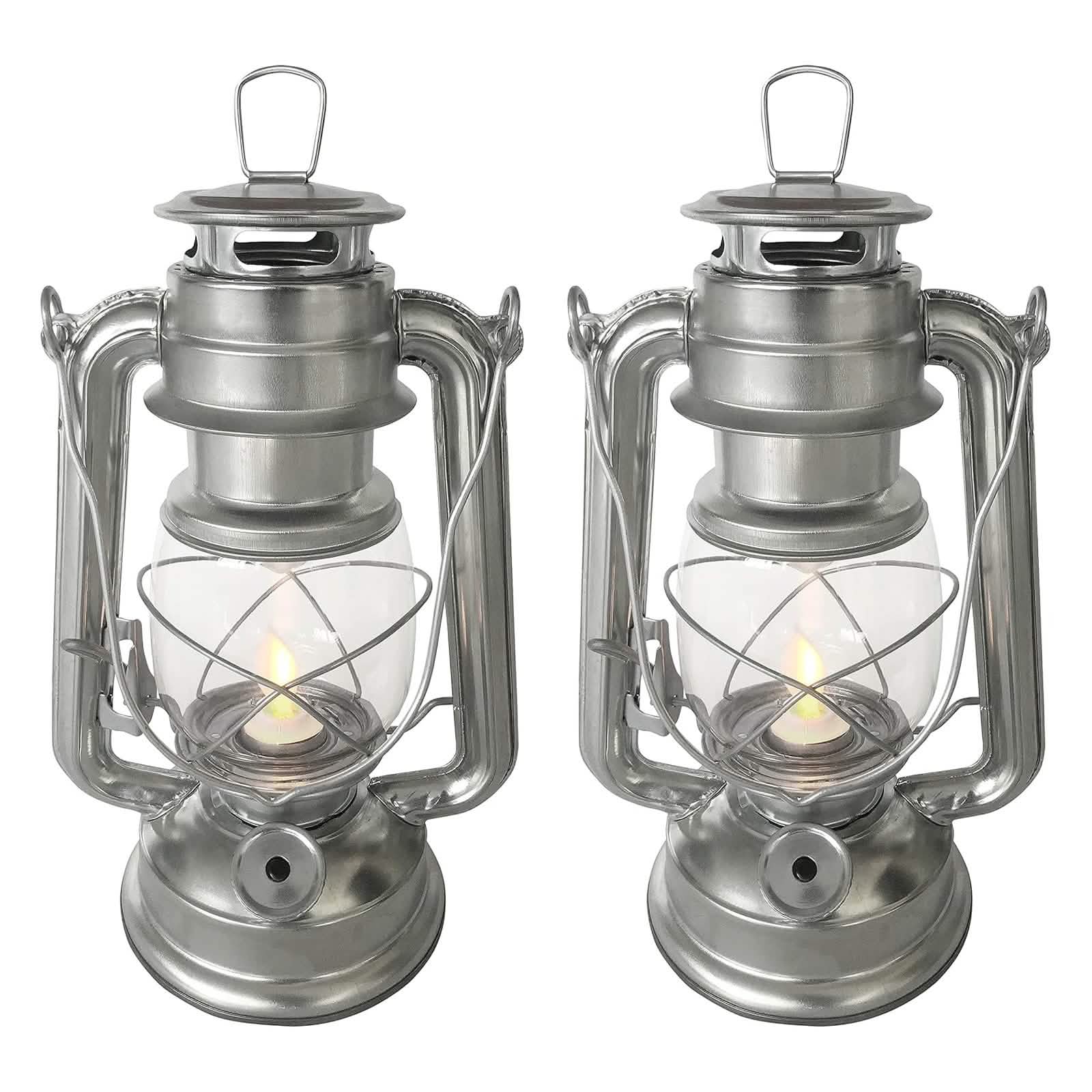 Set of 2 Amtech LED Hurricane Lanterns | Flickering Flame Effect Storm Lamps | Batteries included