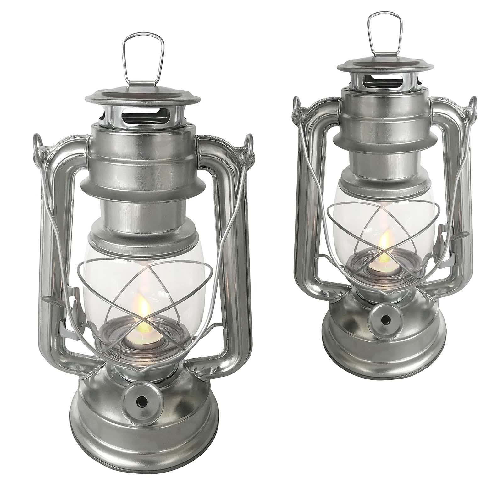 Set of 2 Amtech LED Hurricane Lanterns | Flickering Flame Effect Storm Lamps | Batteries included