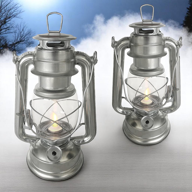 Set of 2 Amtech LED Hurricane Lanterns | Flickering Flame Effect Storm Lamps | Batteries included