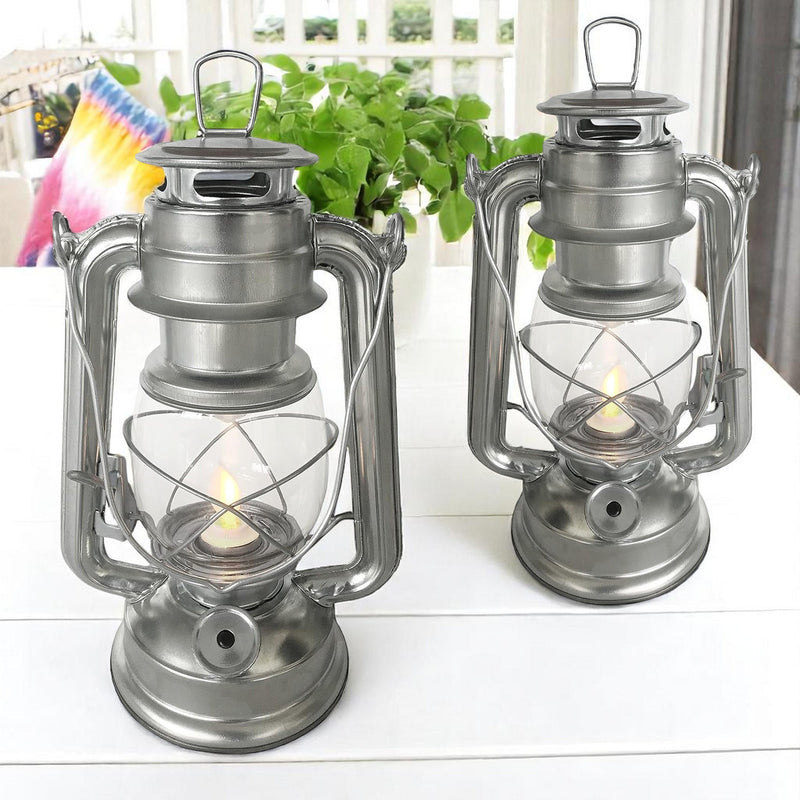 Set of 2 Amtech LED Hurricane Lanterns | Flickering Flame Effect Storm Lamps | Batteries included