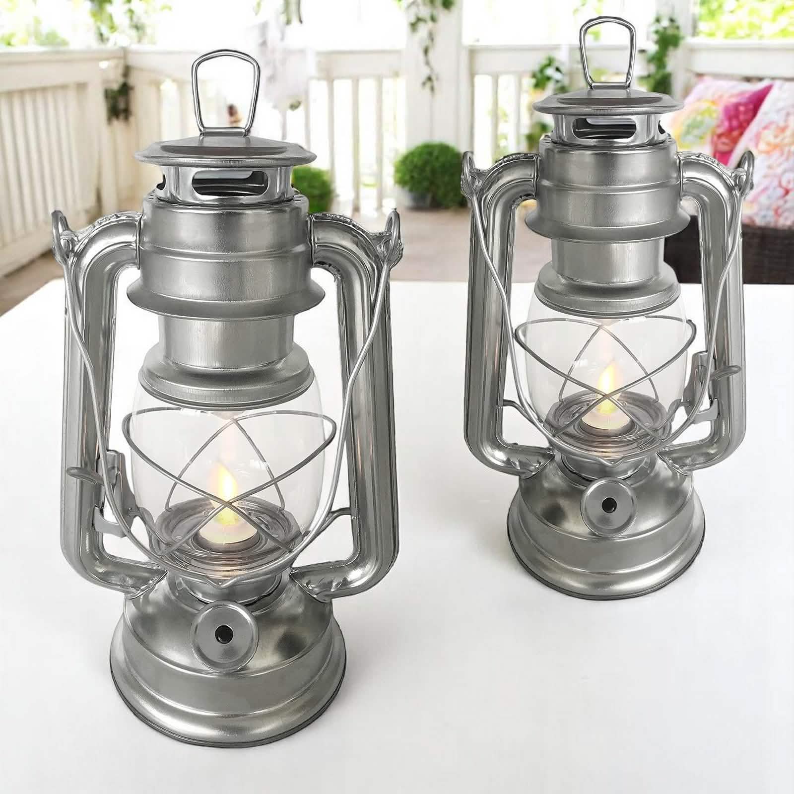 Set of 2 Amtech LED Hurricane Lanterns | Flickering Flame Effect Storm Lamps | Batteries included